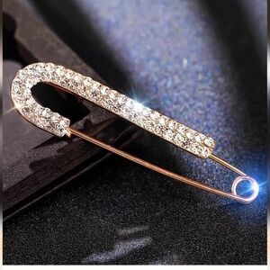 Rhinestone Gold Safety Pin Brooch Pin GOLD